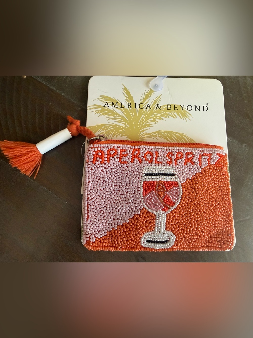 Aperol Spritz Viral Beaded Bag Coin Pouch Glass Wristlet - Pink & Orange NIP